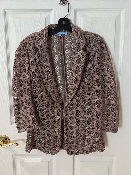 Alviero Martini Jackets & Blazers - Antonio Melani Crochet Lace Blazer Jacket in Taupe Brown metallic size 4